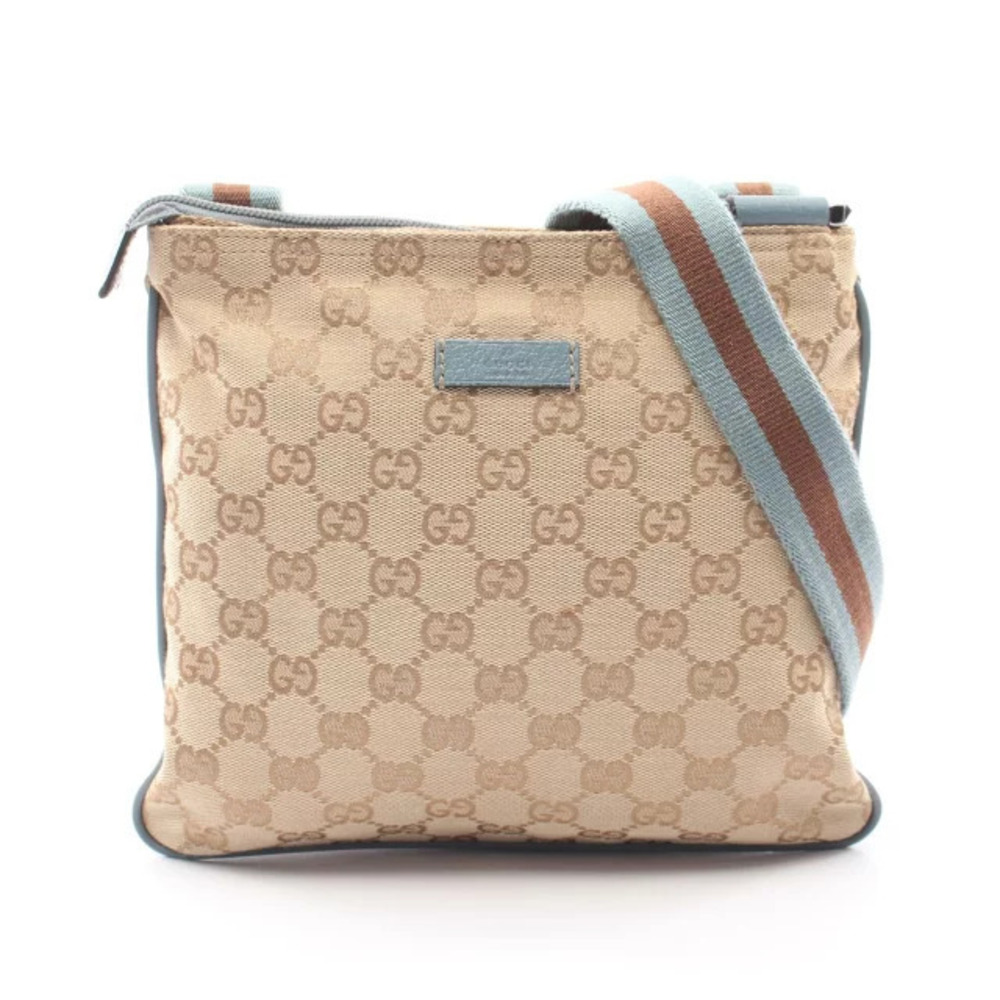 Gucci GG Canvas Web Crossbody Bag beige monogram blue leather